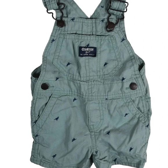 Oshkosh || Baby 9 Months Dinosaurs Corduroy Overalls Green Unisex Boy Girl - Picture 3 of 5